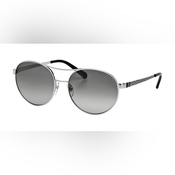 Tory Burch TY6037 Round Aviator Sunglasses in Silver/Black & Blue/White T Print - Picture 1 of 9